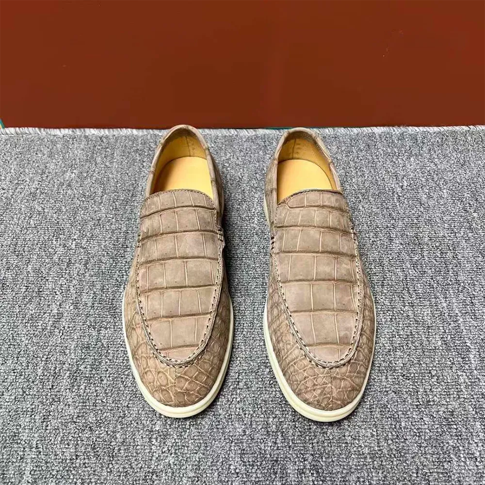Nubuck Crocodile Shoes Men's Crocodile Leather Loafers Slip-On Dress Shoes Very Comfortable Beige Practical Footwear Easygoing Comfort