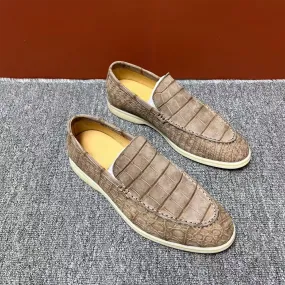 Track Step Nubuck Crocodile Shoes Men's Crocodile Leather Loafers Slip-On Dress Shoes Very Comfortable Beige