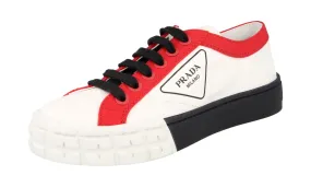 Prada Women's White Cassetta Wheel Sneaker 1E939L Moisture Wicking Fabric