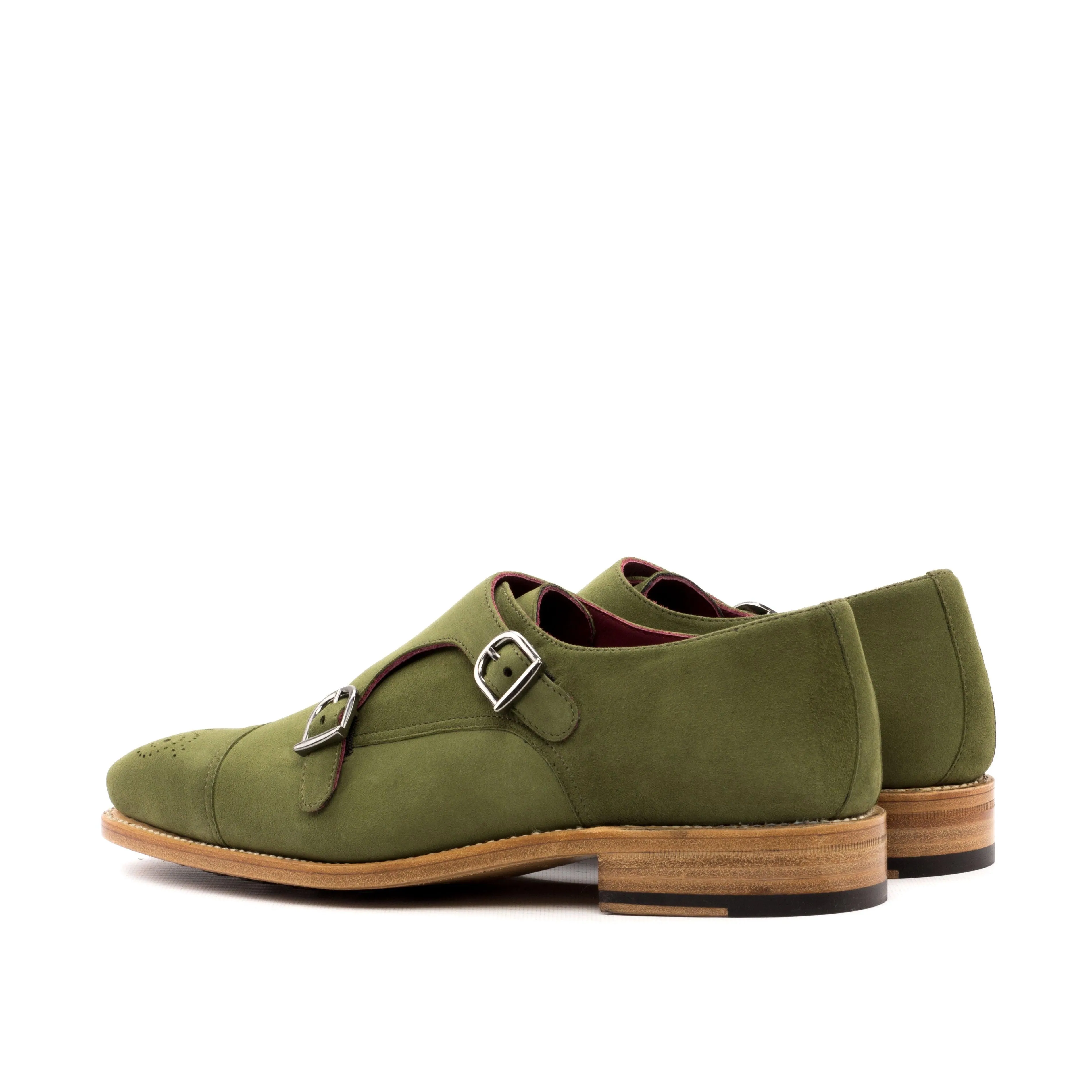 Romantic Night Elite Look Khaki Green Suede Double Monk Shoes
