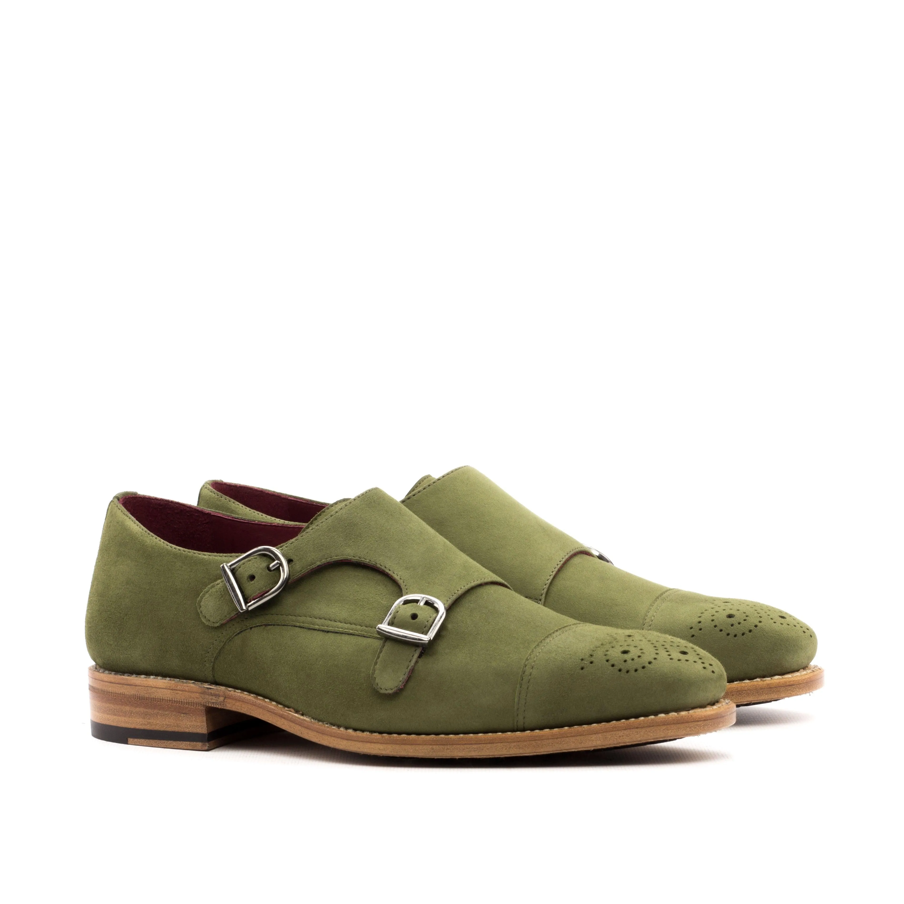 Marriage Shade Khaki Green Suede Double Monk Shoes