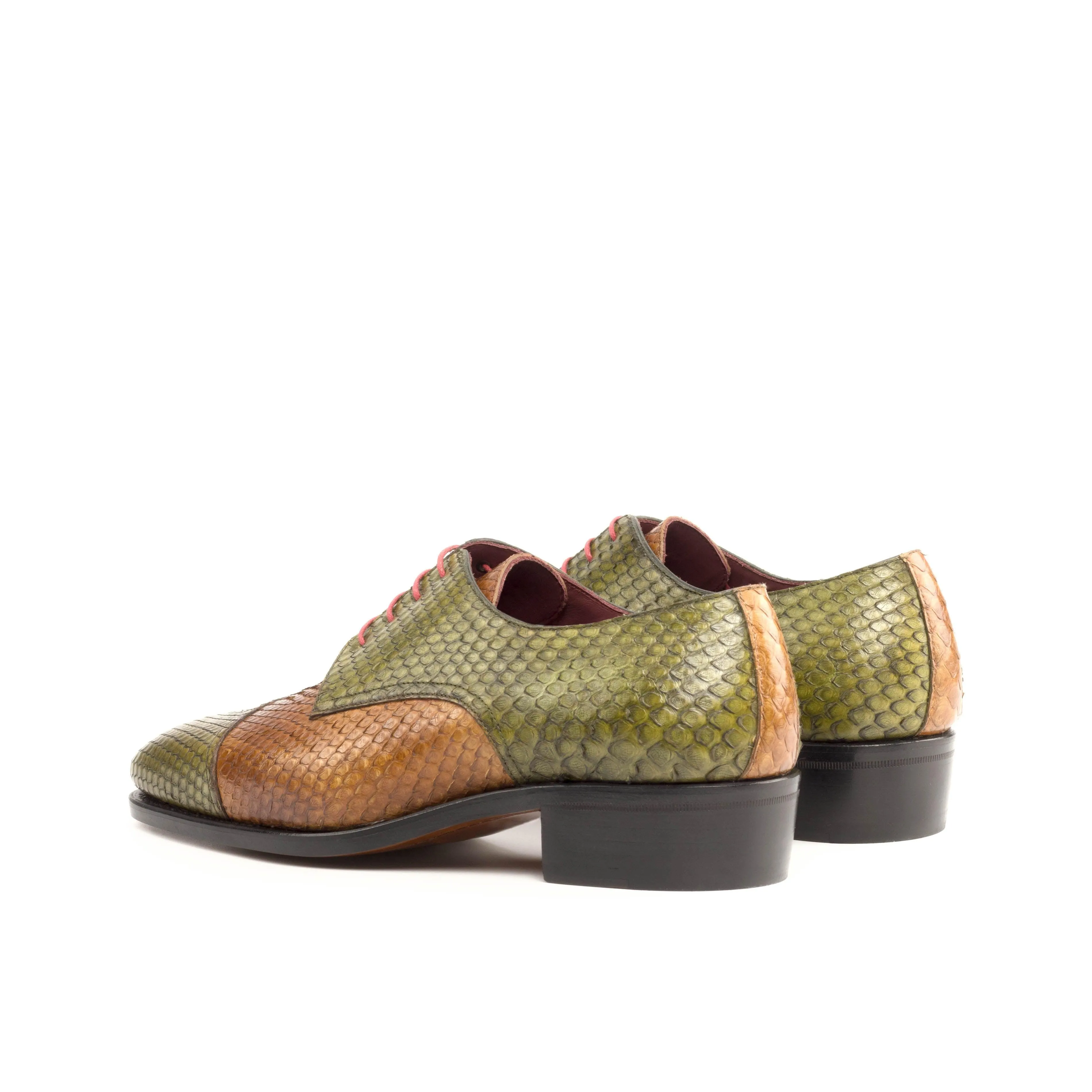 Olive & Cognac Genuine Python Derby Shoes Yacht Party Morning Rush