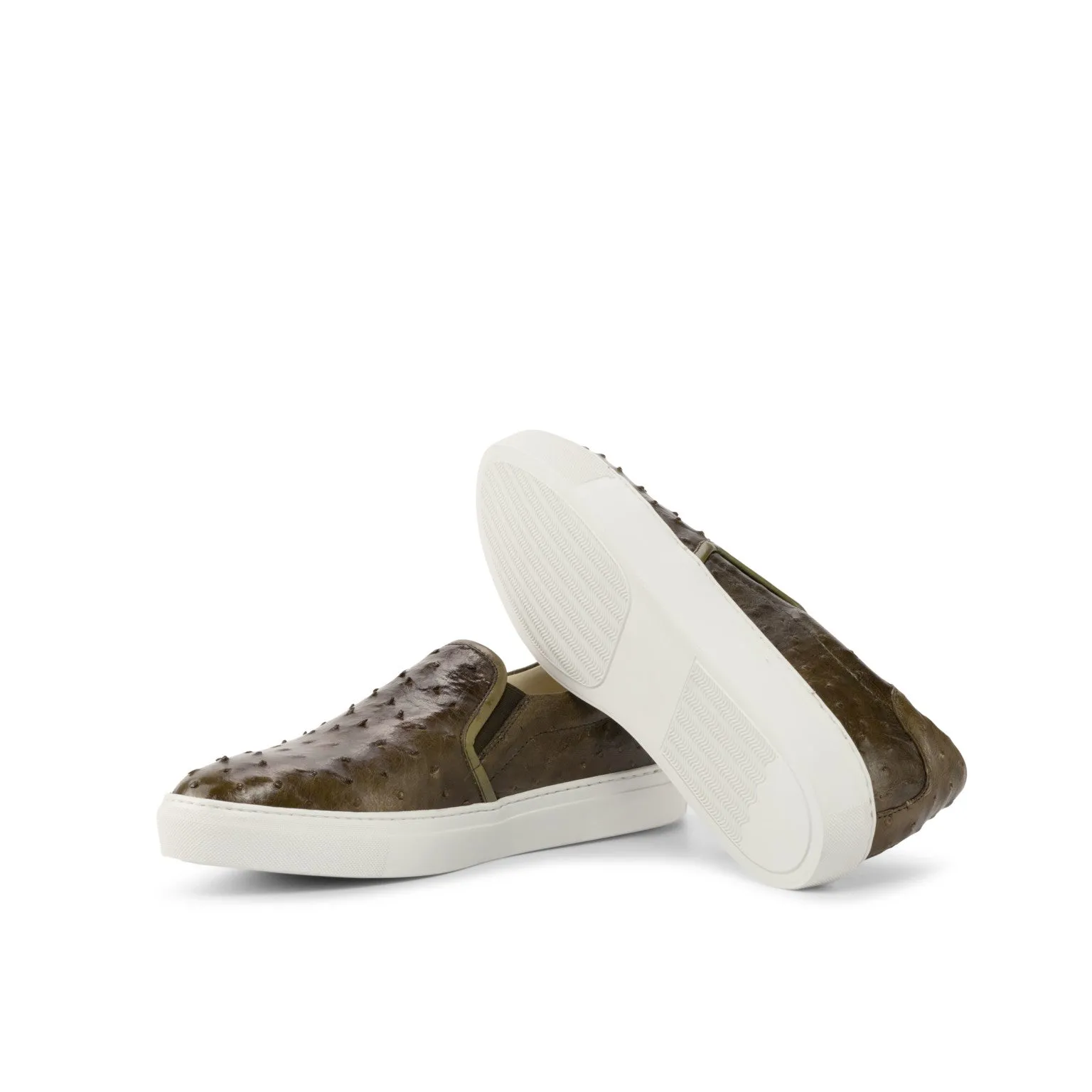 Euro Edge Olive Ostrich Slip-On Sneakers