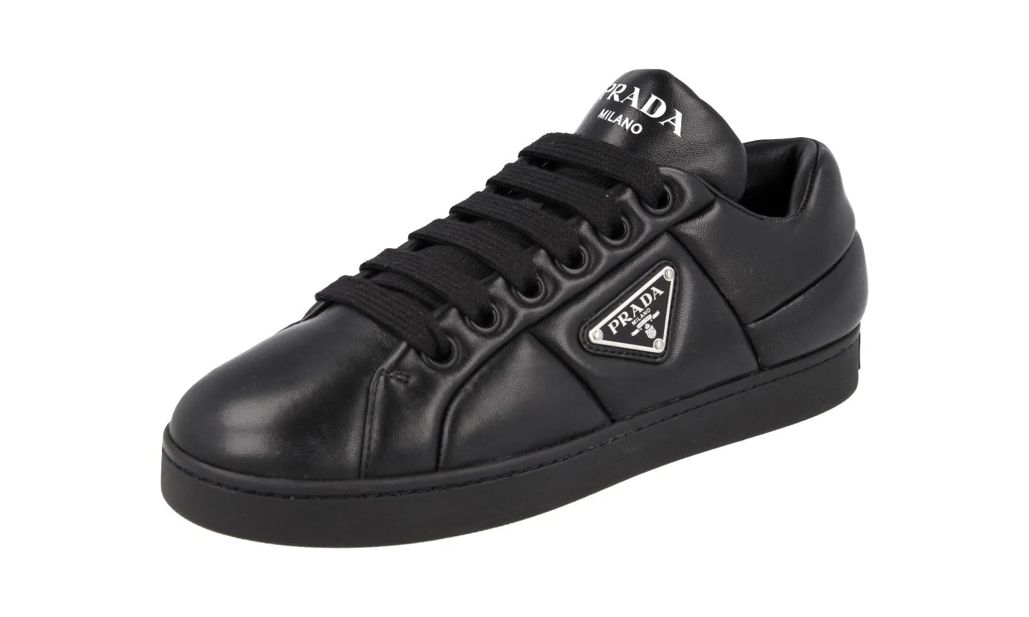 Prada Women's Black Leather Padded Nappa Sneaker 1E204N Streamlined materials