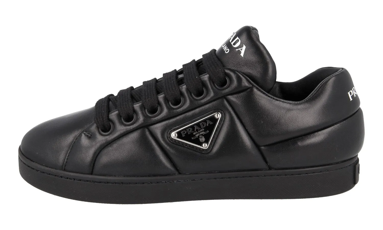 Prada Women's Black Leather Padded Nappa Sneaker 1E204N Slip Resistant Grooves Eco Friendly