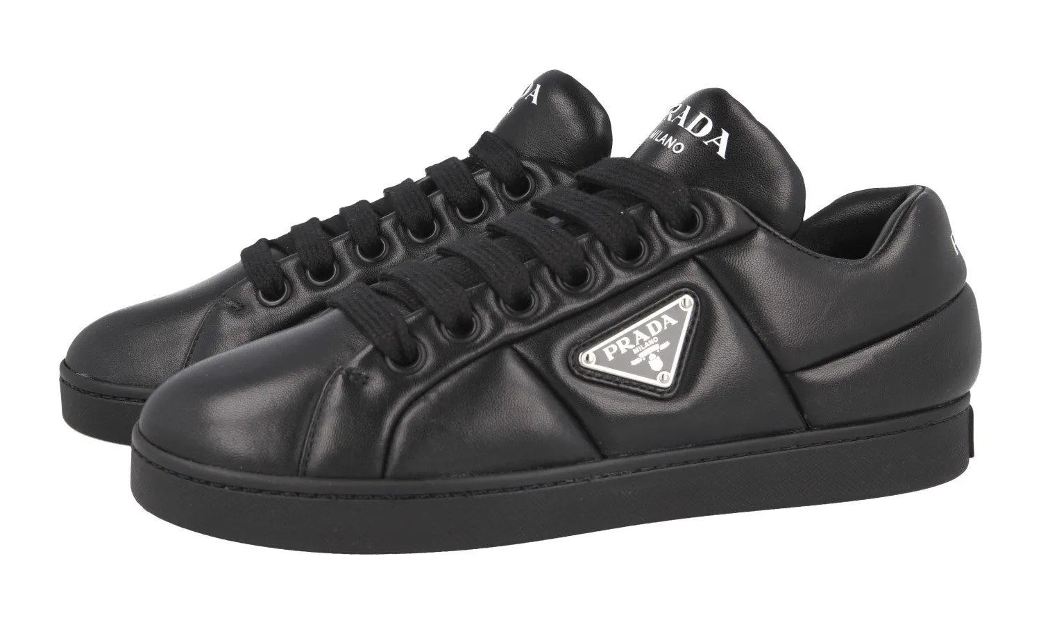 Home Style Stable Activity Prada Women's Black Leather Padded Nappa Sneaker 1E204N