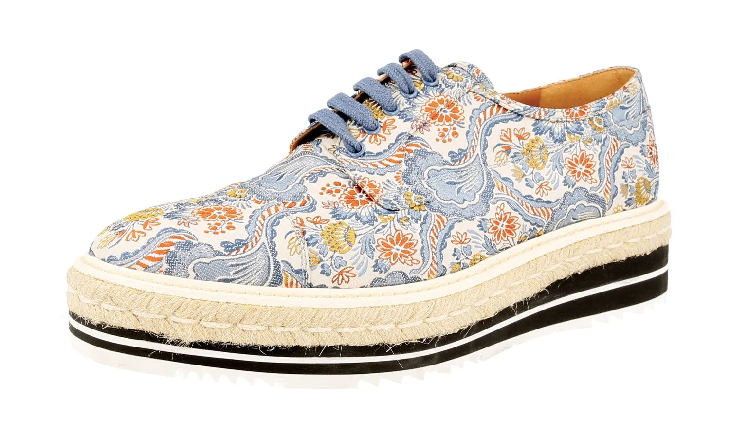 Prada Women's Multicoloured Platform Jacquard Espadrilles Embroided Sneaker 1E441F Mid Top