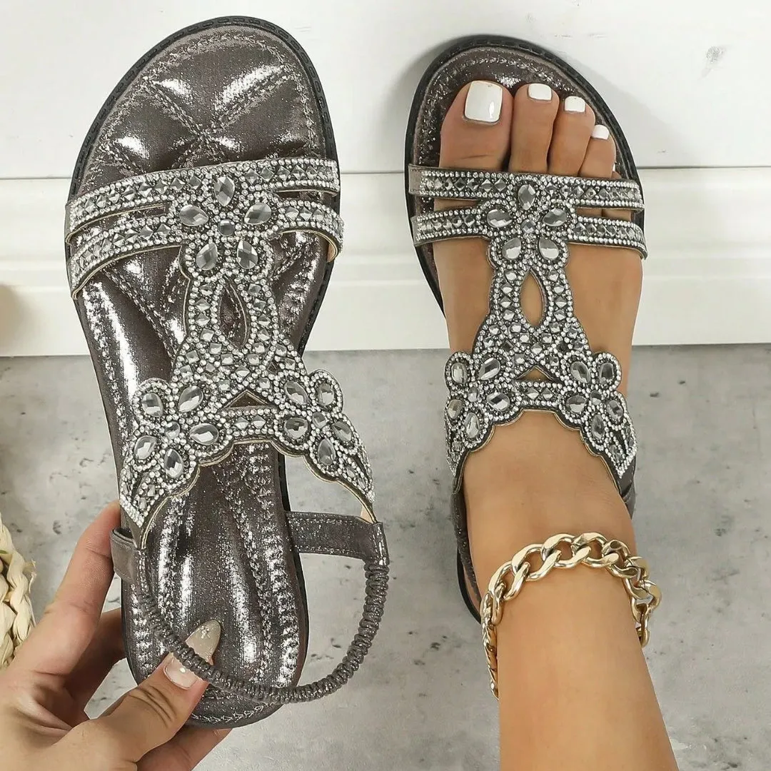 Elastic Straps All-Purpose Comfort Aria Rhinestone Slingback Sandals