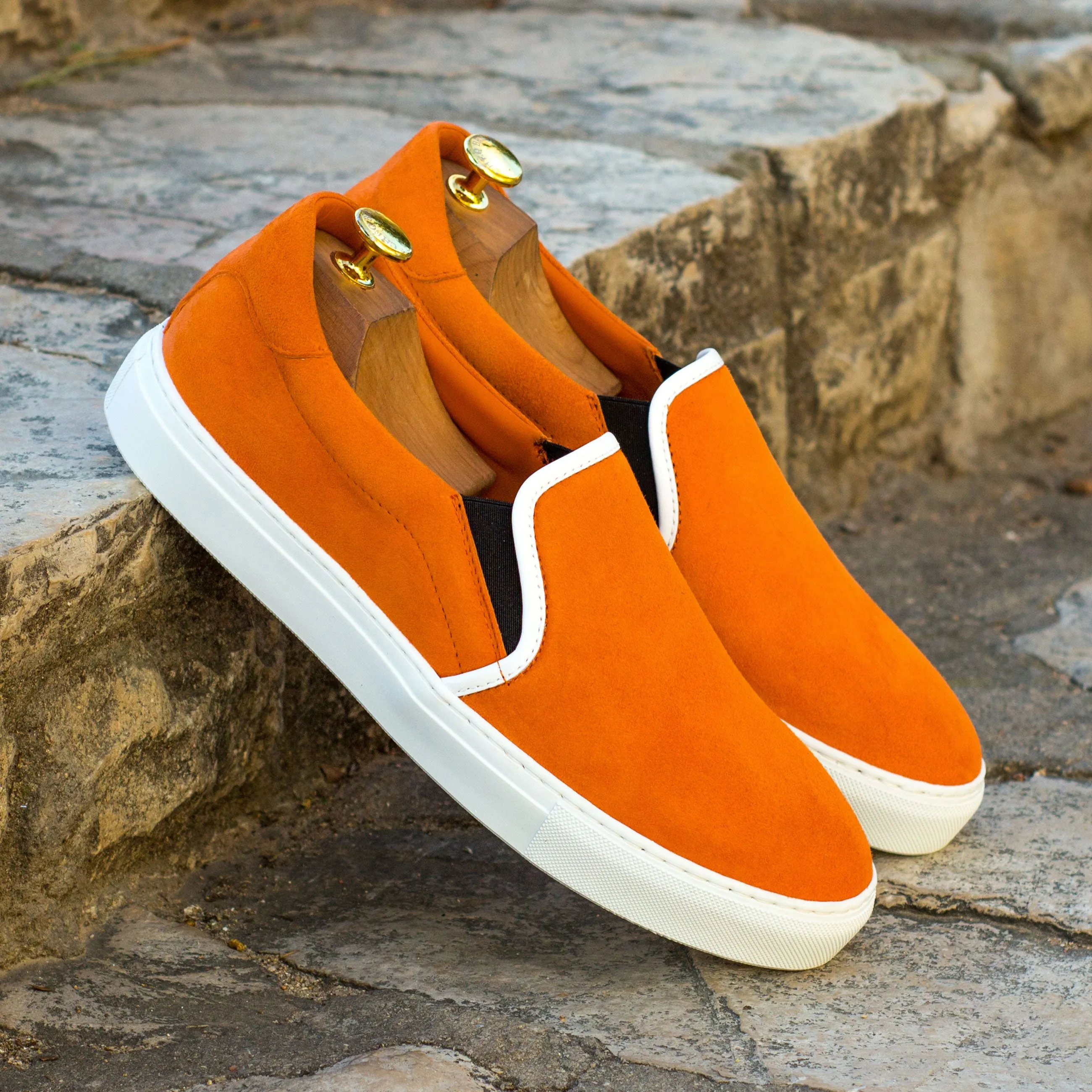 Orange Suede Slip-On Sneakers Fun run mountain gear