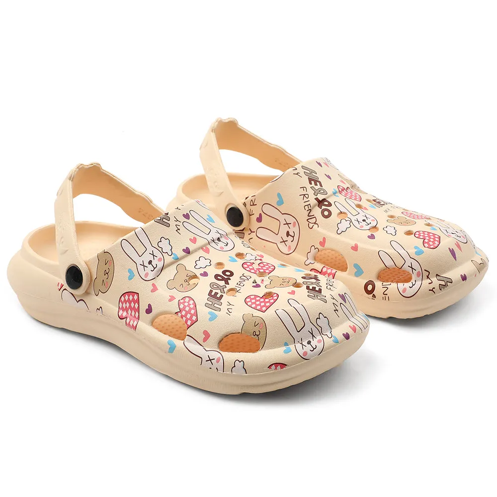 Instant Footwear Fit Beach Travel Footwear Lucy & Luke Beige Casual Slingback Printed Clogs For Kids ALEX-K3E By Liberty