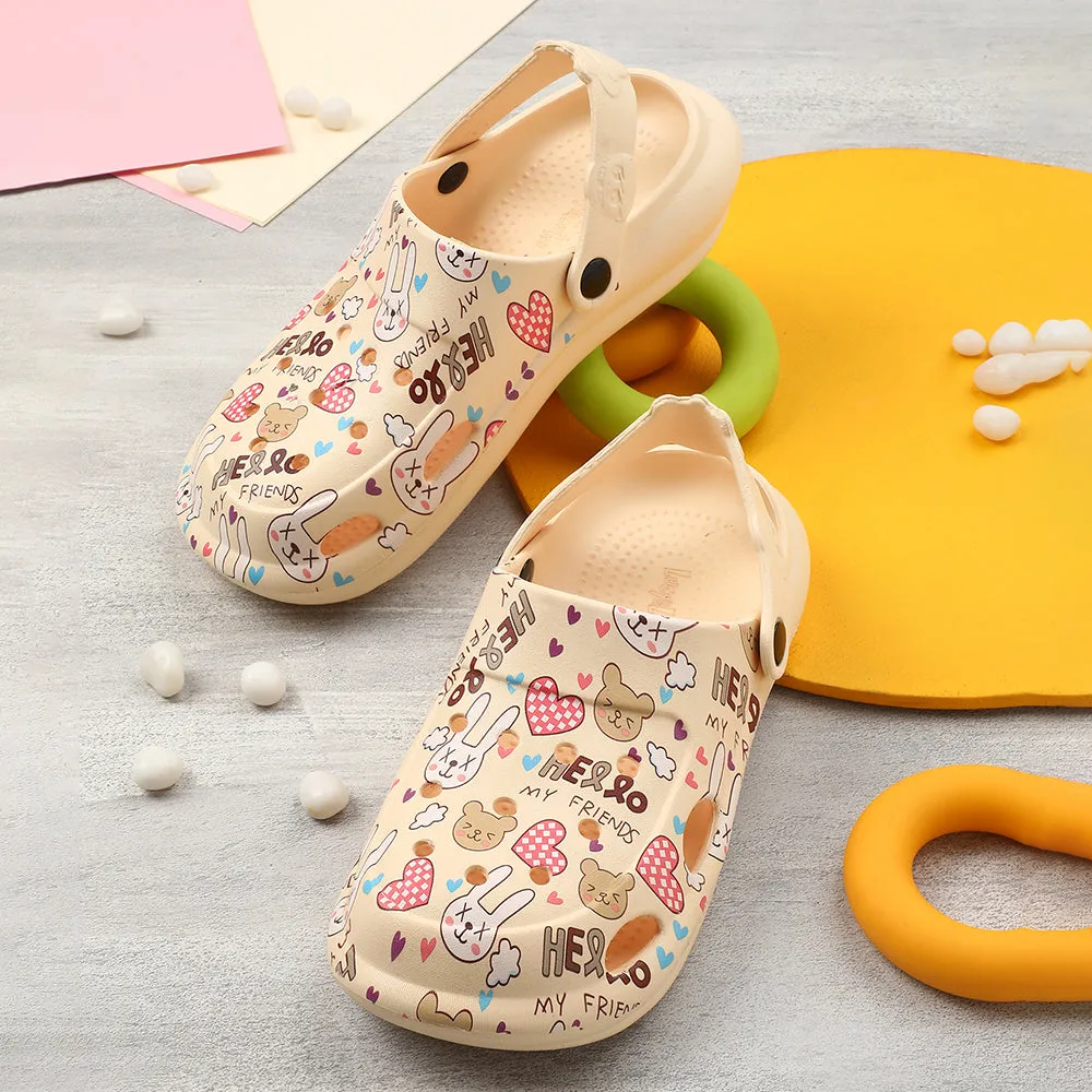 ReinforcedToe Snug fit Lucy & Luke Beige Casual Slingback Printed Clogs For Kids ALEX-K3E By Liberty