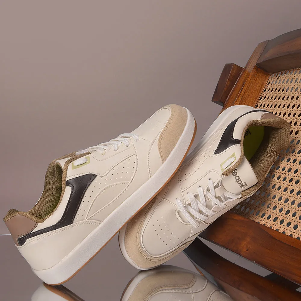 Speed Step Elastic Collar Leap7x Beige Casual Lacing Sneakers For Men CLASTO-1E By Liberty