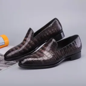 Crocodile Shoes Men's Slip On Loafer Shoes, Genuine Crocodile Leather Casual Dress Shoes Vintage Grey Smooth Cushion Korean style
