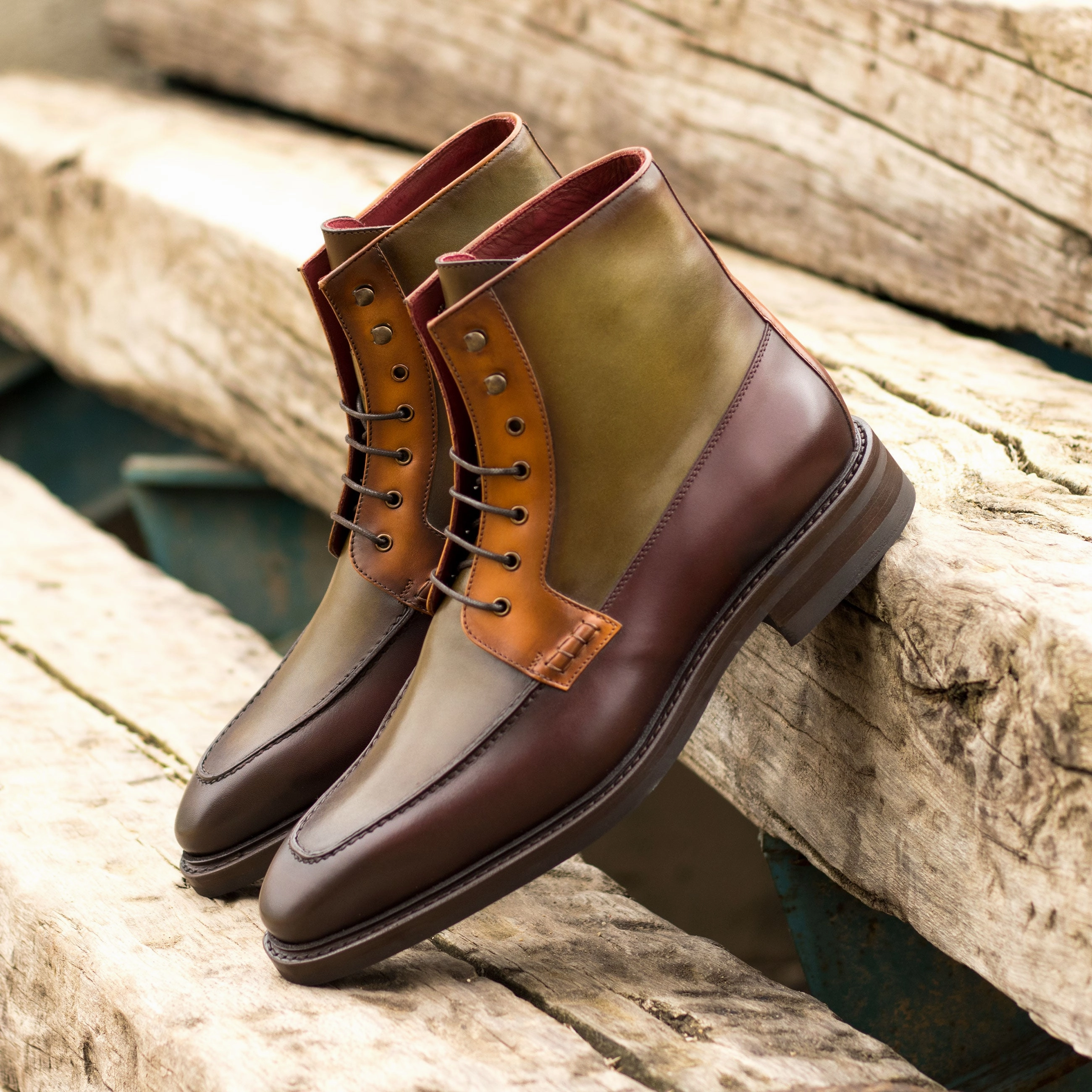 Work Day Painted Calf Leather Moc-Toe Boots