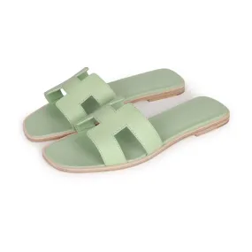 Top quality Hermes Oran Sandals Vert Jade Epsom 39.5 EU Pond Walk