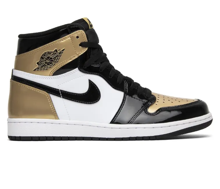 Men's Nike Air Jordan 1 Retro High NRG (Patent Gold Toe) hand - washable shoes evening runner shoes