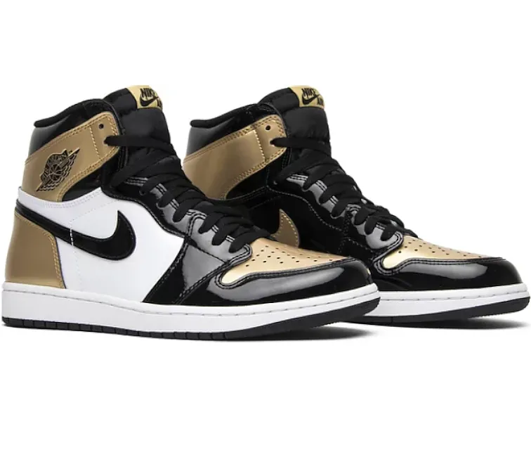 sweat - wicking shoes Mesh Men's Nike Air Jordan 1 Retro High NRG (Patent Gold Toe)