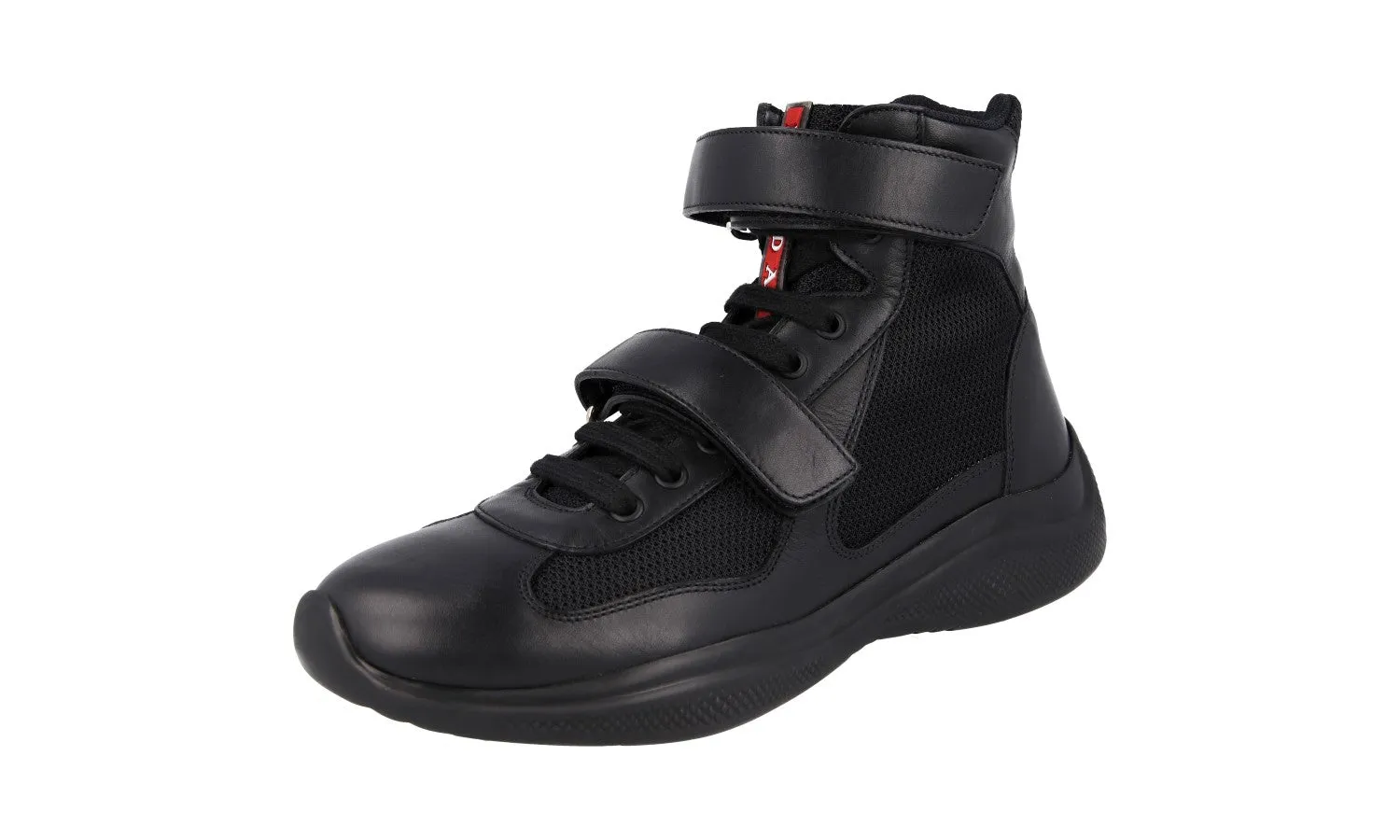 Prada Men's Black Leather Americas Cup High-Top Sneaker 4T3326 Cushioning Cloud Tech