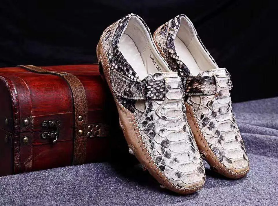 Leaf Fall Everyday Essential Shoes Crocodile Shoes Genuine Python Leather  Men's White Slip-On Loafer Shoes