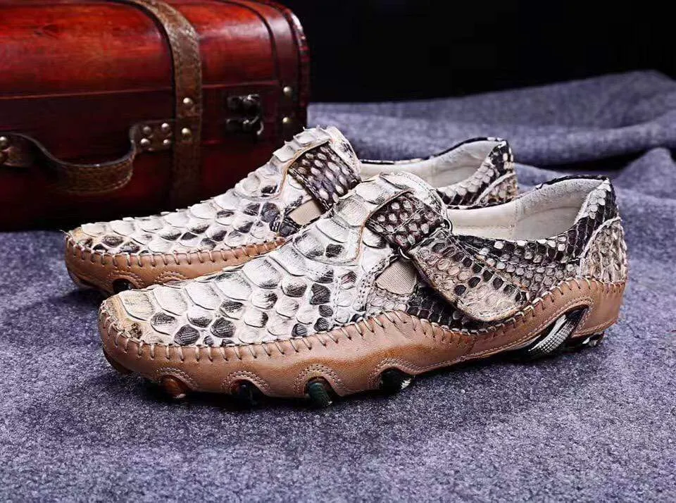 Holiday Go Crocodile Shoes Genuine Python Leather  Men's White Slip-On Loafer Shoes