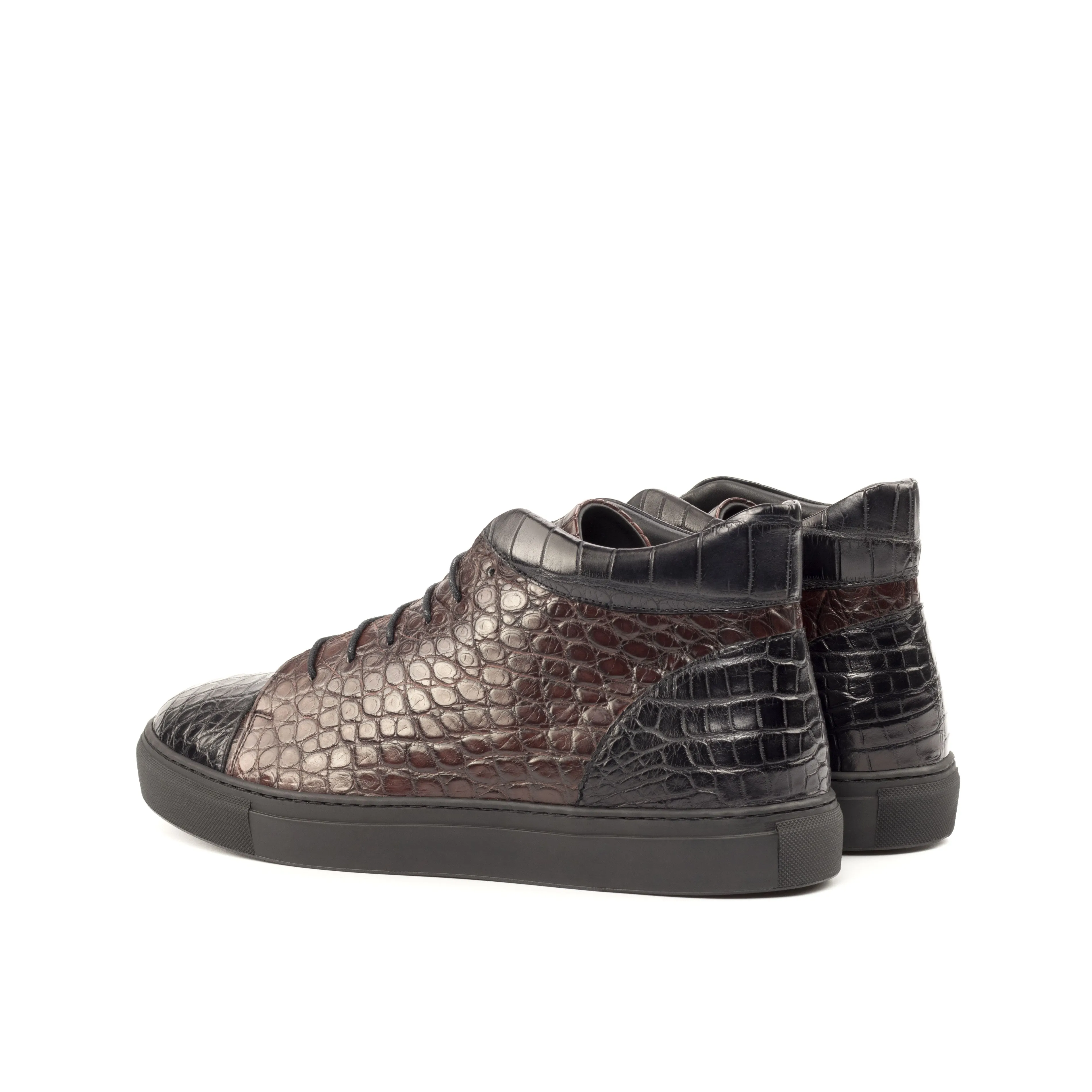 Burgundy & Black Alligator High-Top Sneakers Routine Focus