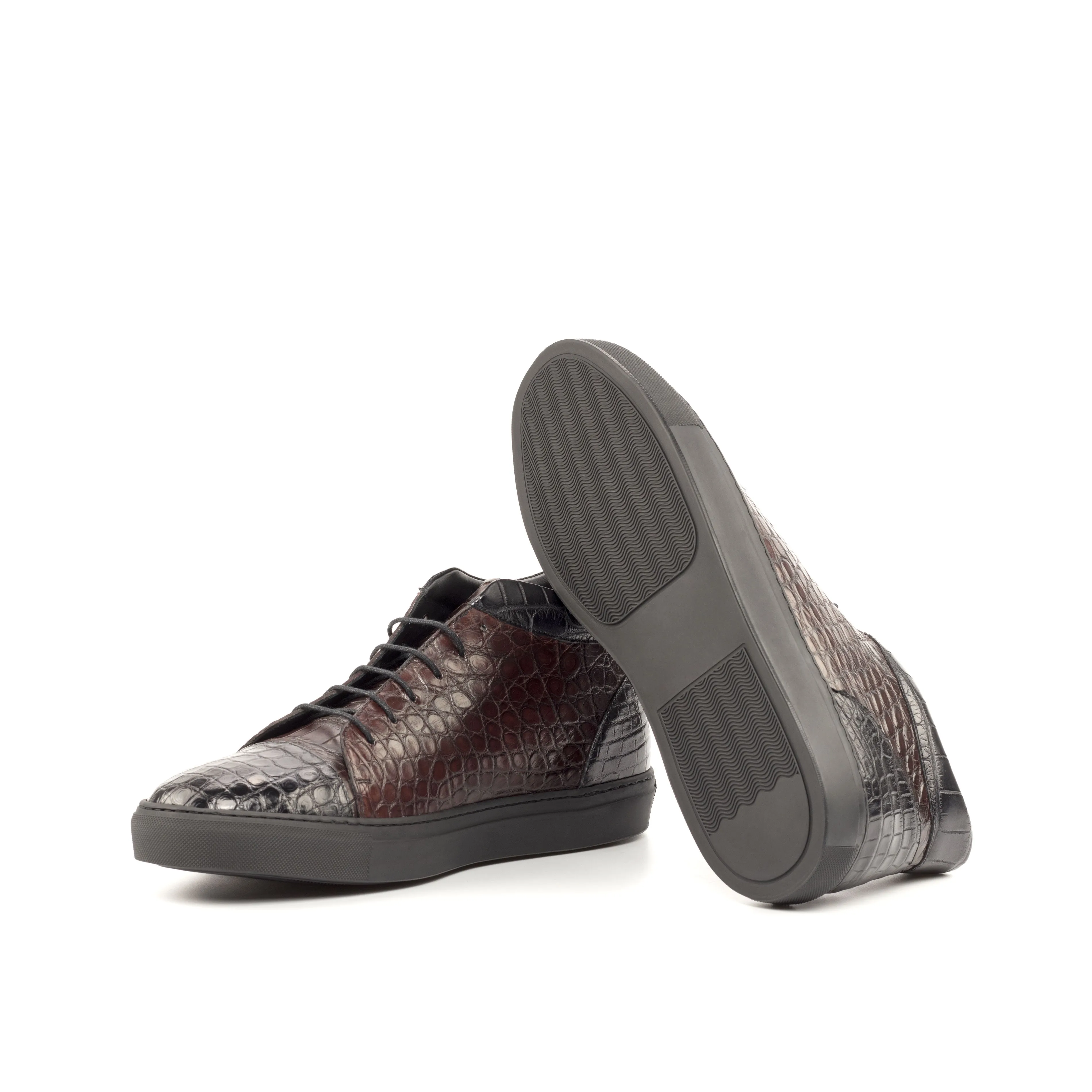 Bold Move Smooth Surface Burgundy & Black Alligator High-Top Sneakers