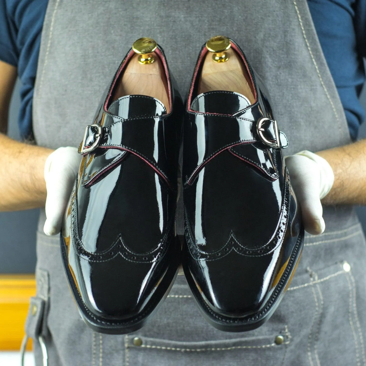 Black Patent Leather Single Monk Shoes Yacht Party