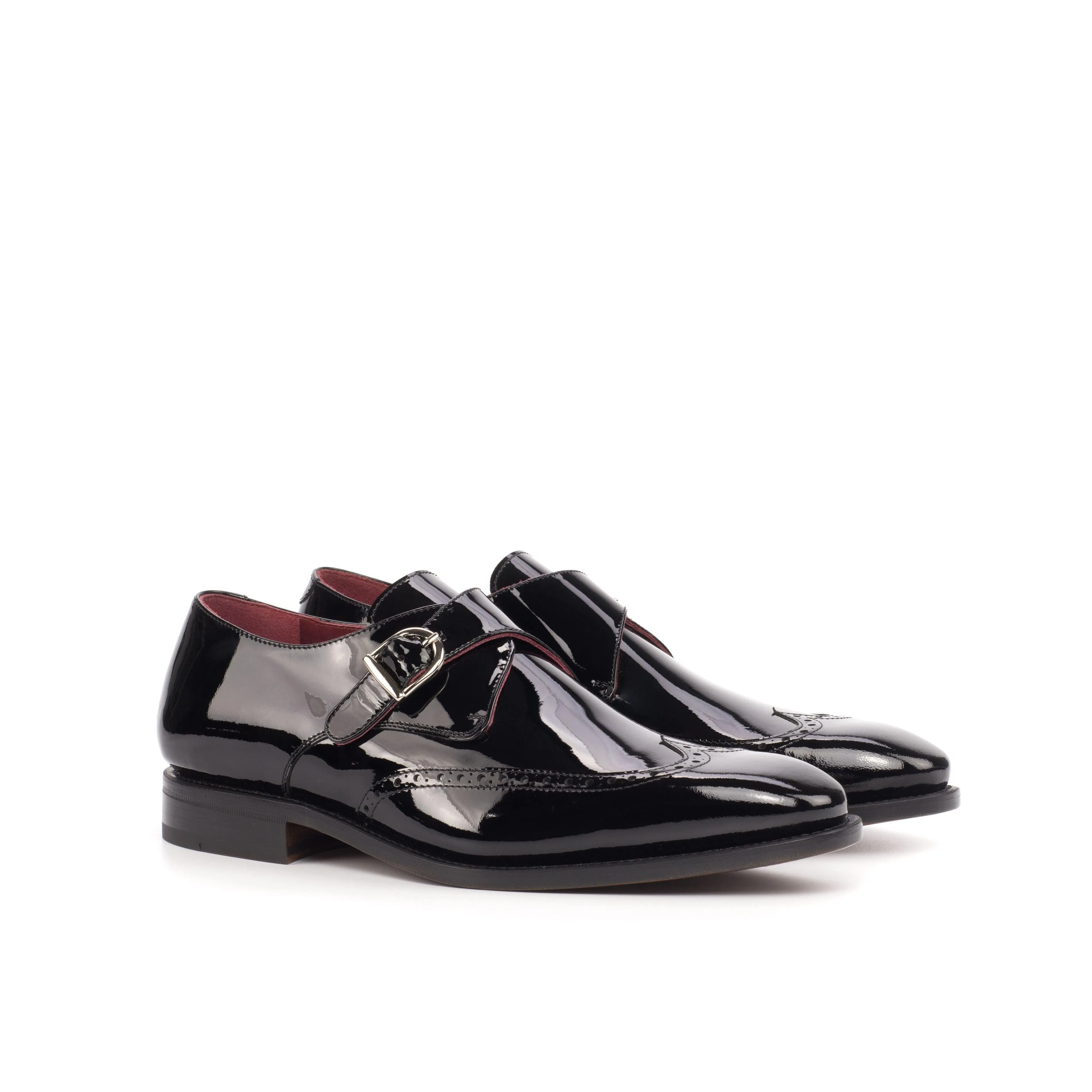 Black Patent Leather Single Monk Shoes Stride Smooth