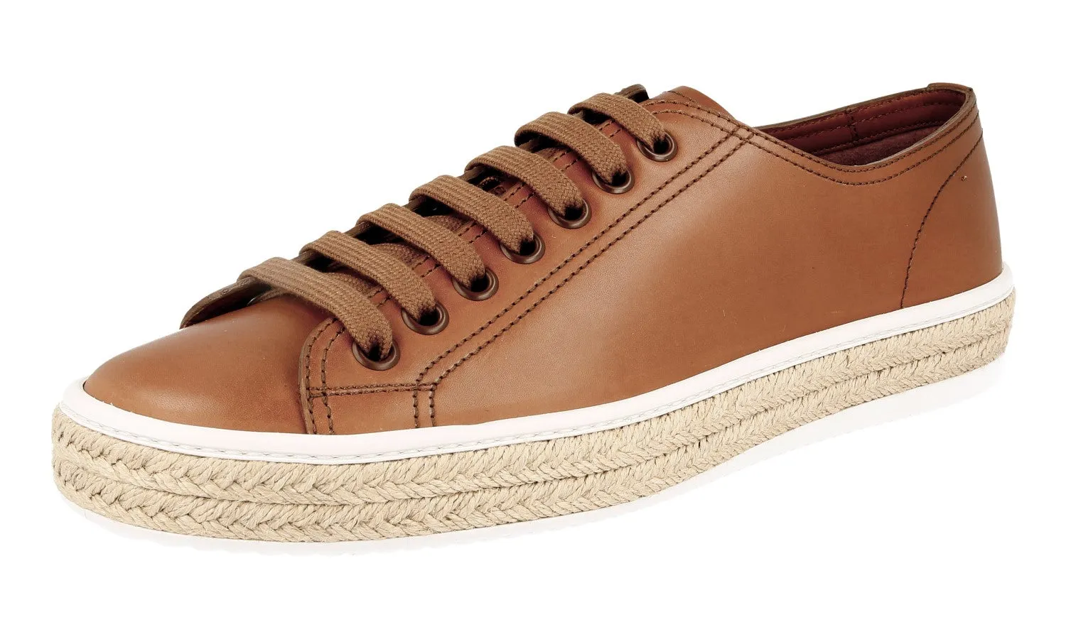 Prada Men's Brown Leather Lace-up Shoes 4E2861 Clean Touch