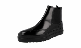 Smart Wardrobechic Cold Fit Prada Men's Black welt-sewn Leather Half-Boot 2TE127