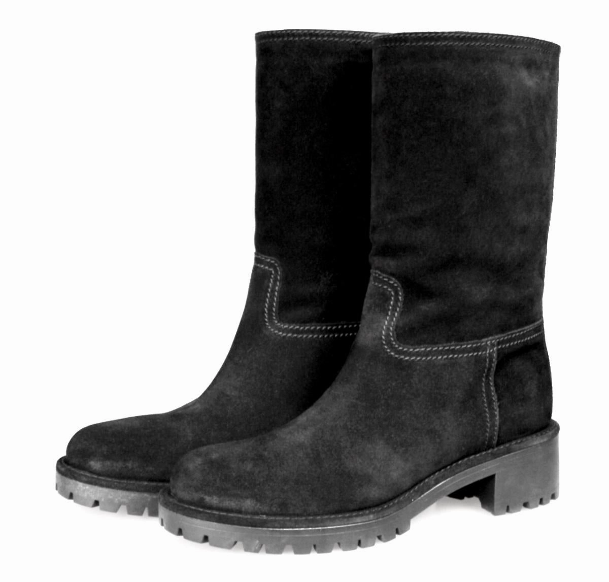 Simple Wear Party fashion Prada Women's Black welt-sewn Leather Shearling Half-Boot 3U5901