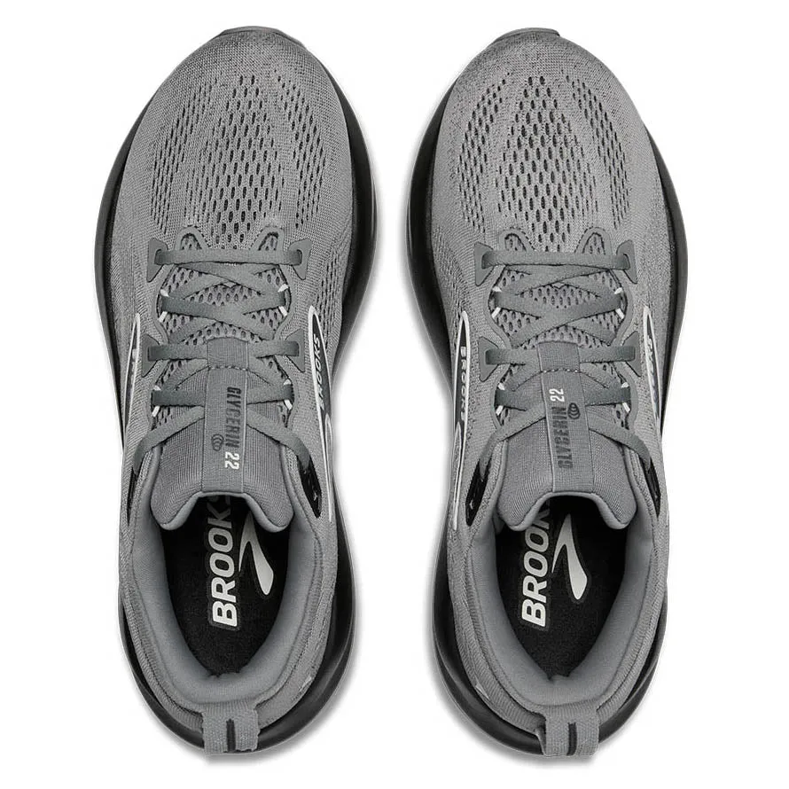 Streamlined silhouette Mens Brooks Running Glycerin 22 in Primer Gray/Ebony/Bluewash