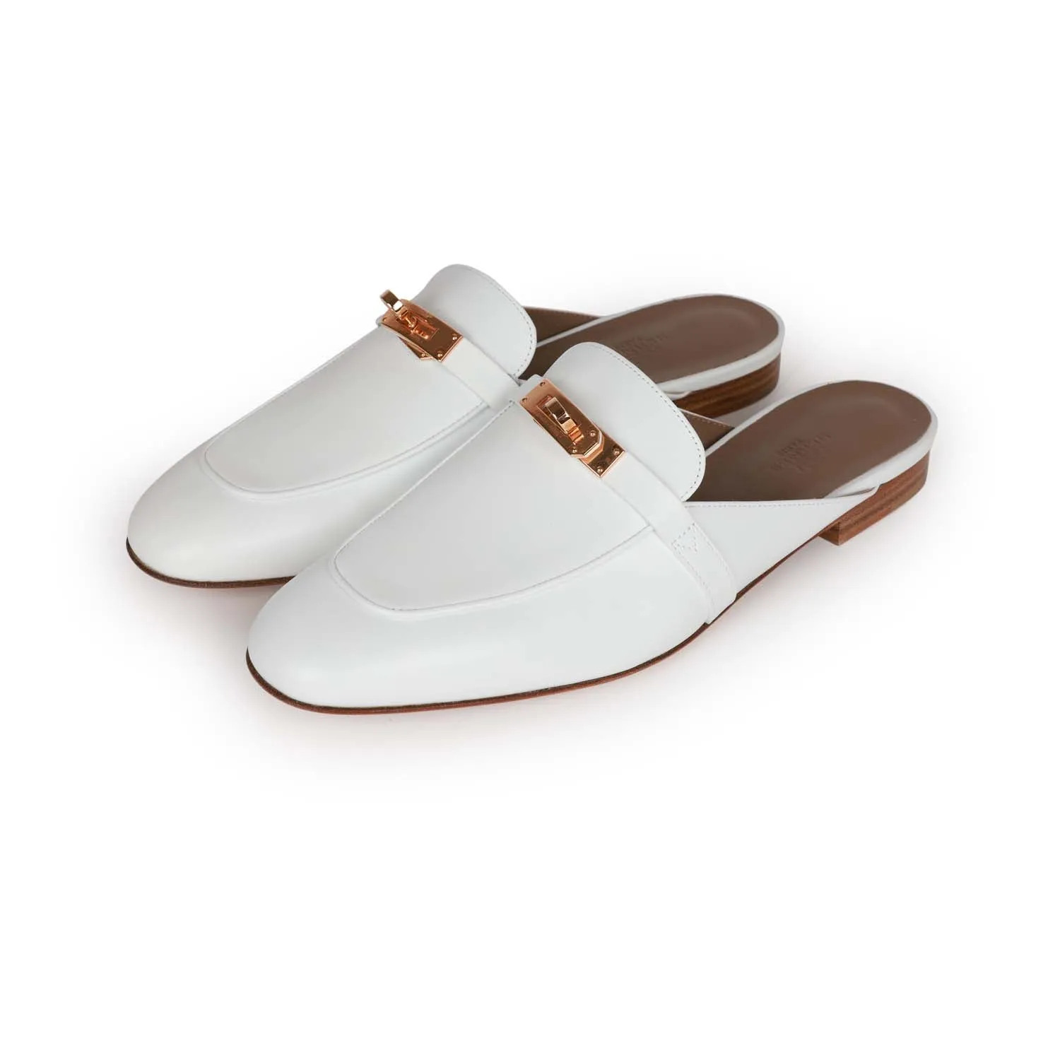 Top quality Hermes Oz Mule White Calfskin Rose Gold Hardware 40.5 Flexible Fit City Adventure Pair Quick