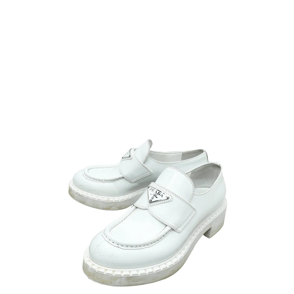 Game Edge Action Fast Prada White Brushed Loafers 36