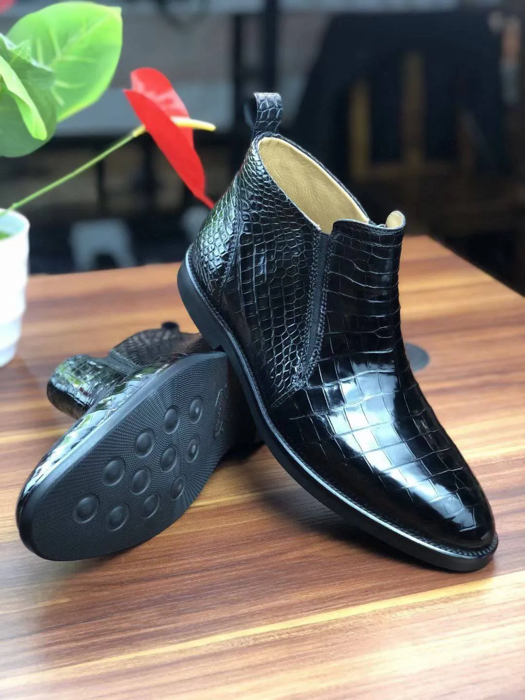 Flight Safe Leaf Fall Crocodile Shoes Men's Comfort Craftsman Chelsea Boots