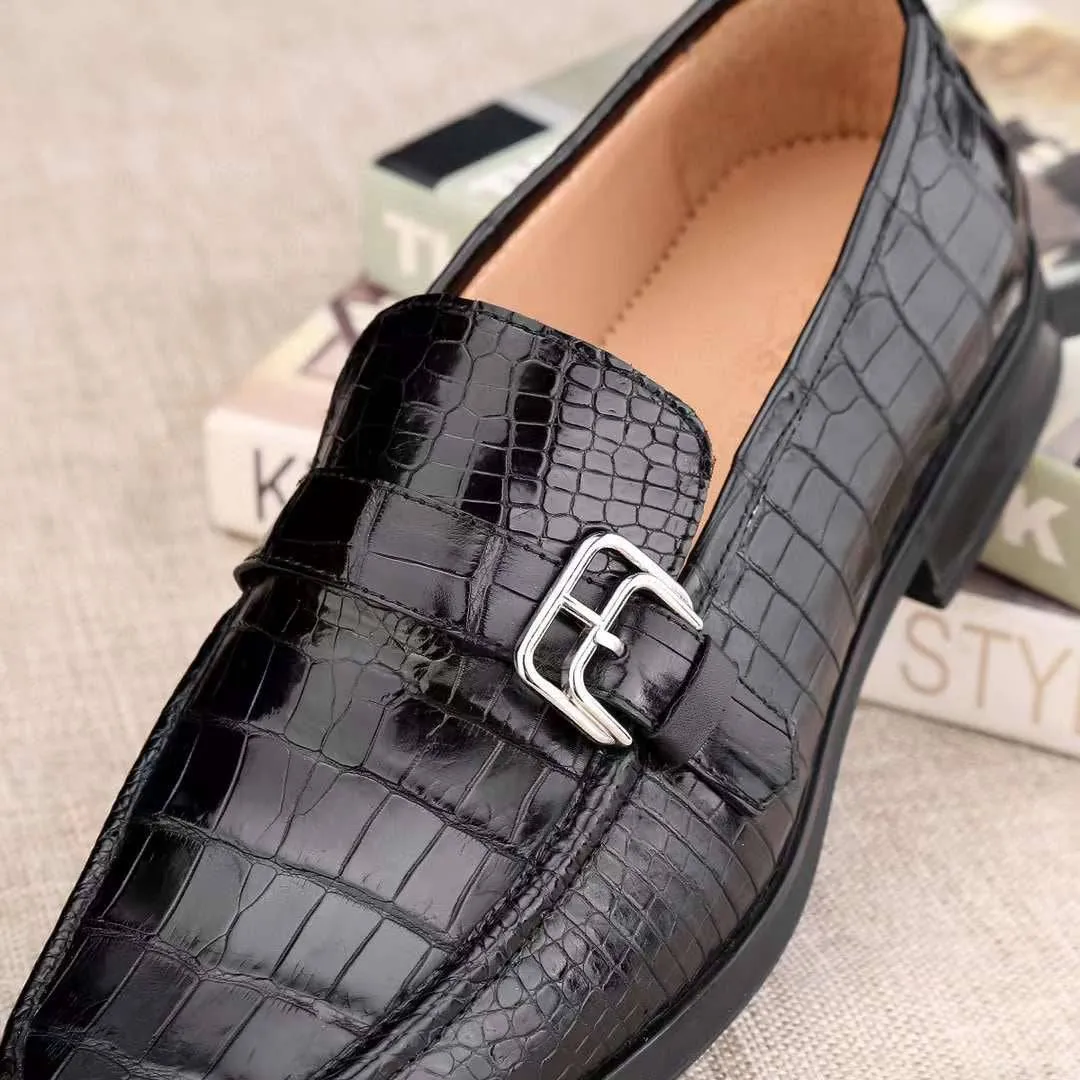 Everyday Shoes Crocodile Shoes Mens Casual Comfortable Genuine Crocodile Skin Leather Classic Fashion Buckle Slip On Driving Loafers