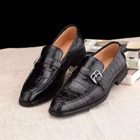 School Play Crocodile Shoes Mens Casual Comfortable Genuine Crocodile Skin Leather Classic Fashion Buckle Slip On Driving Loafers