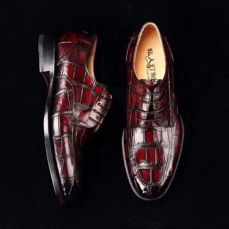 Zipper Closure Sky Walk Crocodile Shoes Mens Crocodile Leather Brogue Wingtip Dress Slip On  Dress Shoes