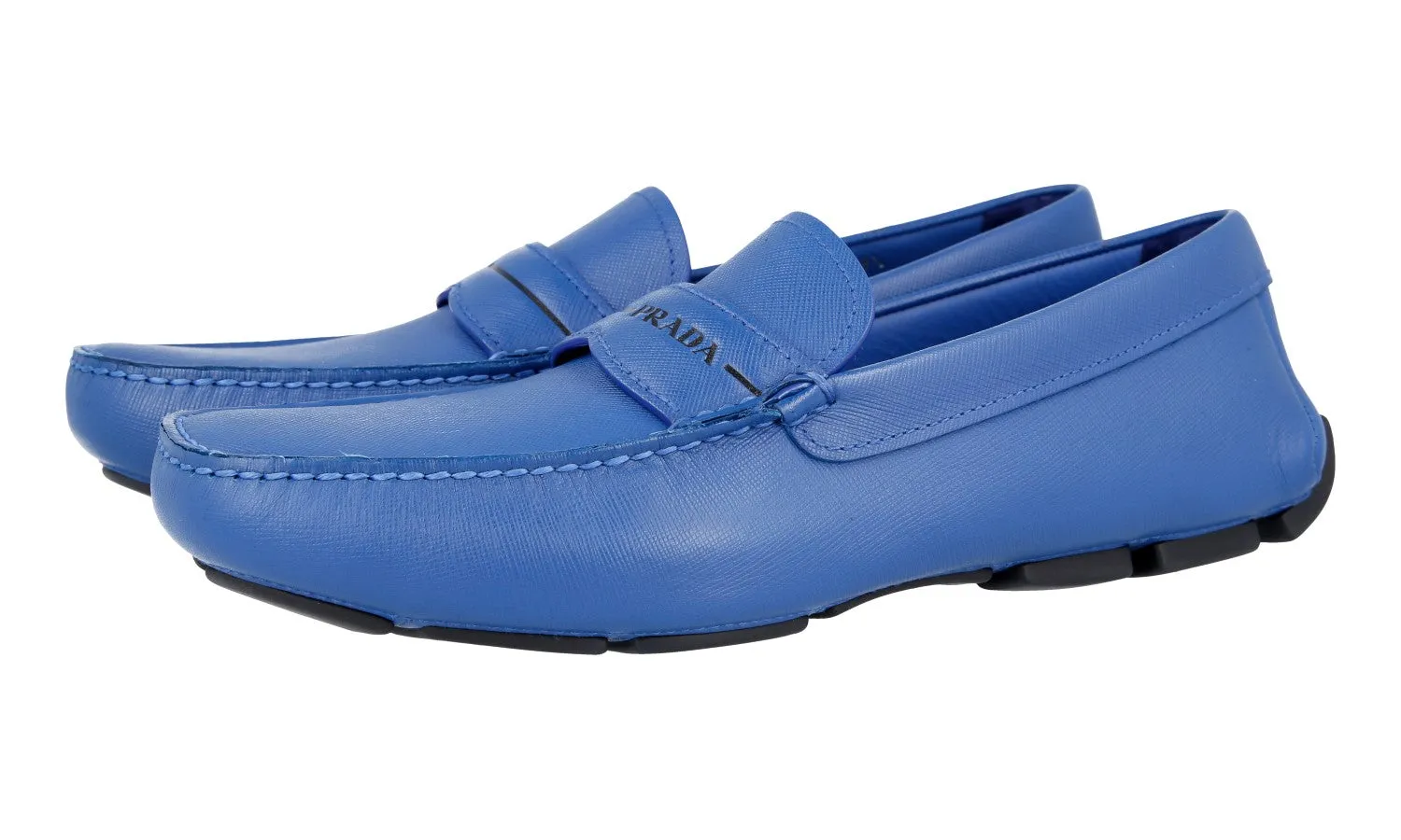Vegan Material Comfy Glide Prada Men's Blue Saffiano Leather Driving Loafers 2DD154