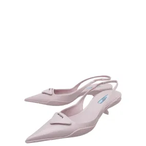 Strap Mode Spanish Bold Prada Alabaster Pink Brushed Logo Slingback Pumps 38