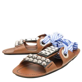 Prada Bicolor Studded Wrap Around Gladiator Sandals 36 Pearl Shine