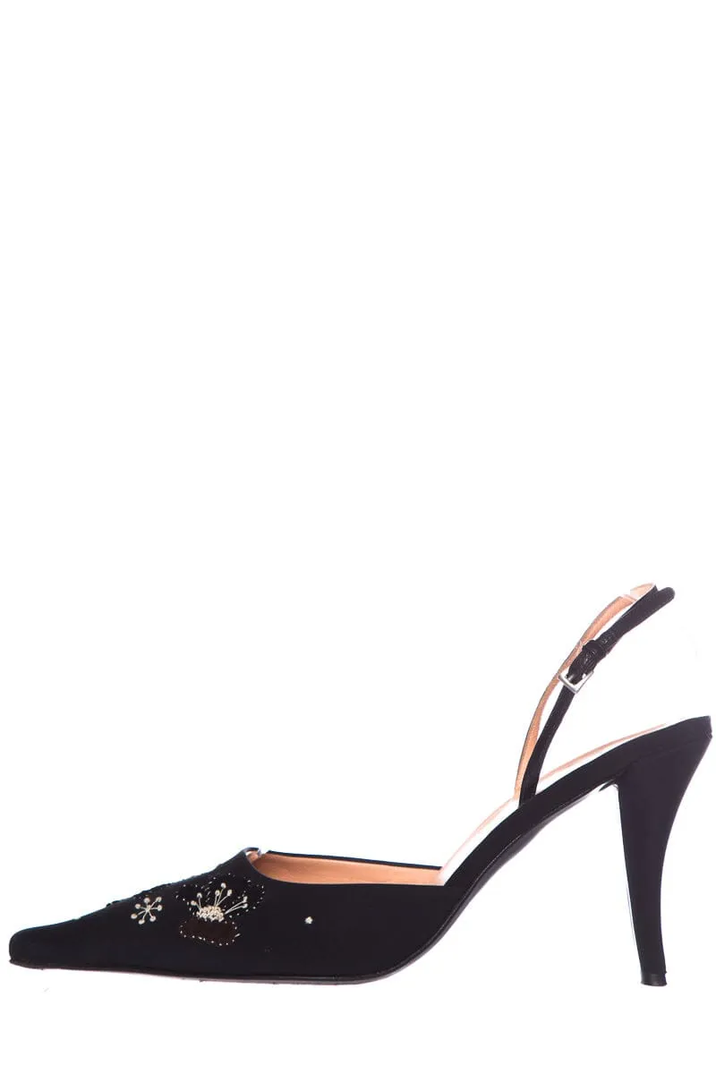 Moon Walk Prada Black Embroidered Pumps SZ 39.5