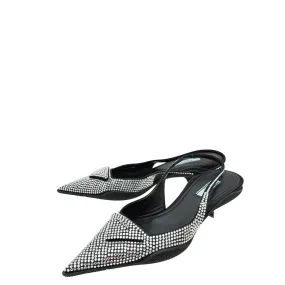 Shock Resistant Prada Black Logo Satin Crystal Slingback Pump 39