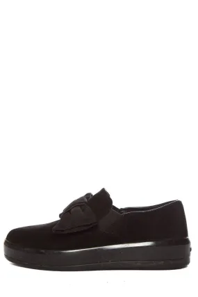 Dark Edge Memory Foam Airport Travel Prada Black Microsole Bow Detail Suede Slip-On SZ 35.5