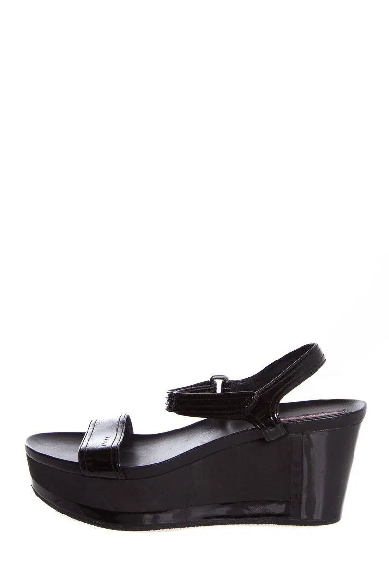 Soft Land Prada Black Patent Leather Platform Sandals SZ 39