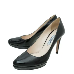 Prada Black Saffiano Vernis Platform Pump 36.5 Teen Fun Quick Pack