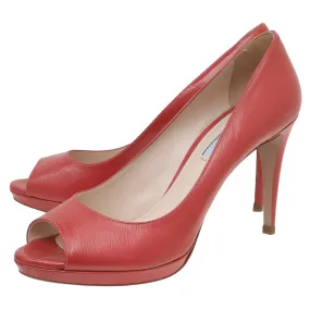 Prada Coral Vernice Peep Toe Pumps 39.5 Marathon Fit