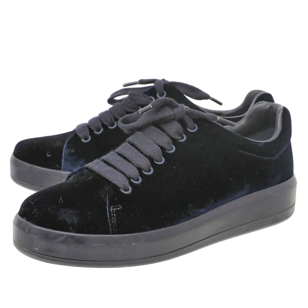 Prada Dark Blue Velvet Low Top Sneakers Sturdy Build
