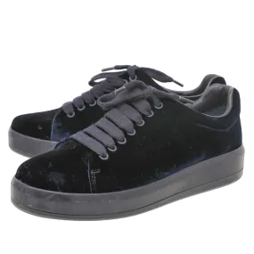 Prada Dark Blue Velvet Low Top Sneakers Sturdy Build