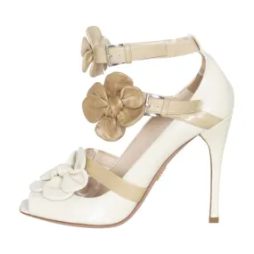Prada Leather Floral Appliqu?? Pumps Gel Soft Canvas